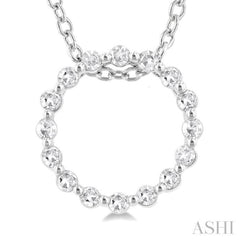 1/10 Ctw Circle Round Cut Diamond Pendant With Chain in Sterling Silver