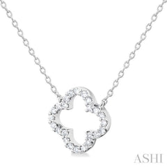 1/8 Ctw Petite Clover Round Cut Diamond Fashion Pendant With Chain in 10K White Gold