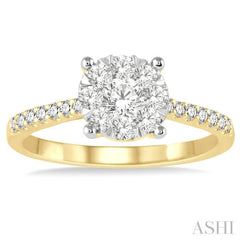 3/4 Ctw Round Cut Lovebright Diamond Ring in 14K Yellow and White Gold