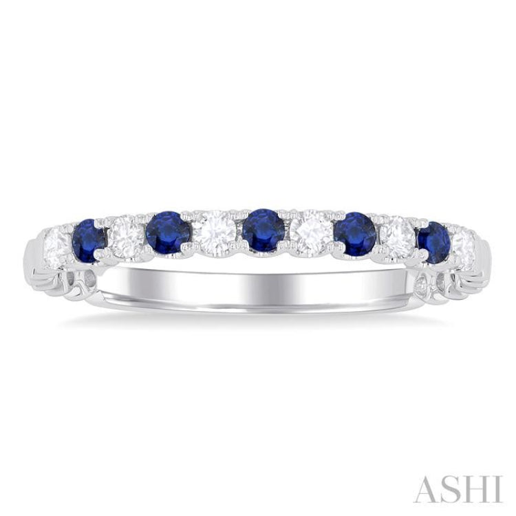 1.75 MM Sapphire and 1/6 Ctw Round Cut Diamond Precious Wedding Band in 14K White Gold