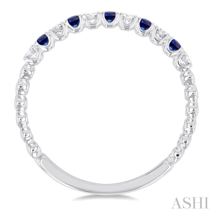 1.75 MM Sapphire and 1/6 Ctw Round Cut Diamond Precious Wedding Band in 14K White Gold