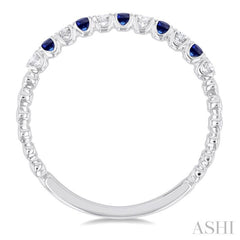 1.75 MM Sapphire and 1/6 Ctw Round Cut Diamond Precious Wedding Band in 14K White Gold