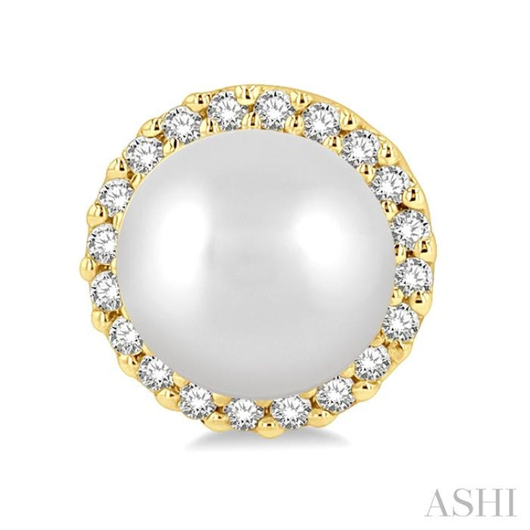 5.5 MM Round Shape Cultured Pearls and 1/8 Ctw Petite Round Cut Diamond Halo Fashion Stud Earring in 10K Yellow Gold