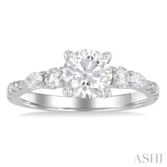 1/2 Ctw Pear and Round Cut Diamond Semi-Mount Engagement Ring in 14K White Gold