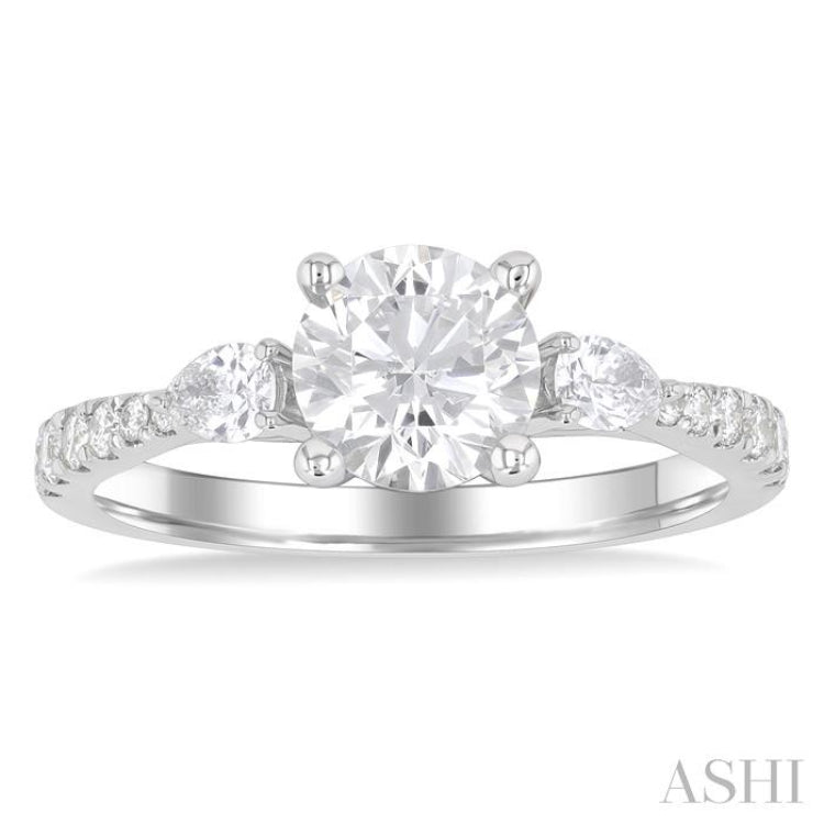 3/8 Ctw Pear and Round Cut Diamond Semi-Mount Engagement Ring in 14K White Gold