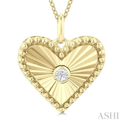 1/20 Ctw Heart fluted medallion Round Cut Diamond Pendant With Chain in 10K Yellow Gold