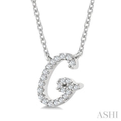 1/10 Ctw Initial 'G' Round cut Diamond Pendant With Chain in 10K White Gold