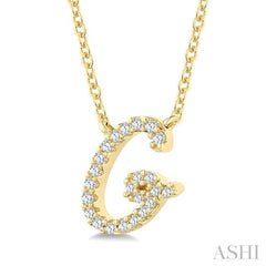 1/10 Ctw Initial 'G' Round cut Diamond Pendant With Chain in 10K Yellow Gold