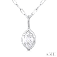 1/5 Ctw Marquise Cut Bezel Set Diamond Fashion Pendant With Paperclip Chain in 14K White Gold