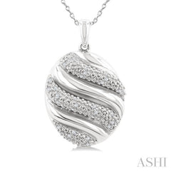 1/10 Ctw Bold Twisted Rib Round Cut Diamond Bold Fashion Pendant With Chain in Sterling Silver