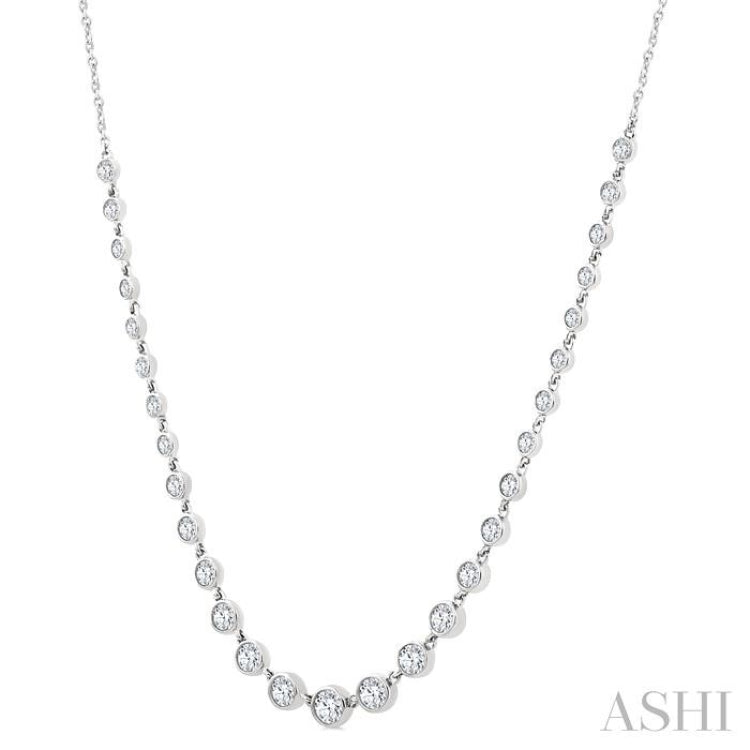 1 1/4 Ctw Halfway Graduated Bezel Set Round Cut Diamond Tennis Necklace in 14K White Gold
