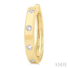 1/3 Ctw Flush Bezel Set Diamond Fashion Hoop Earring in 14K Yellow Gold