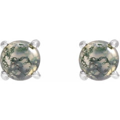 14K White Natural Moss Agate Earrings
