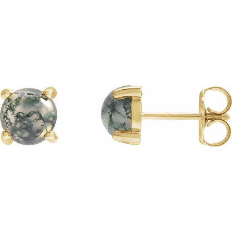 14K Yellow 6 mm Natural Moss Agate Earrings
