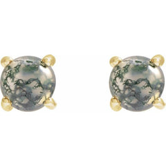 14K Yellow 6 mm Natural Moss Agate Earrings