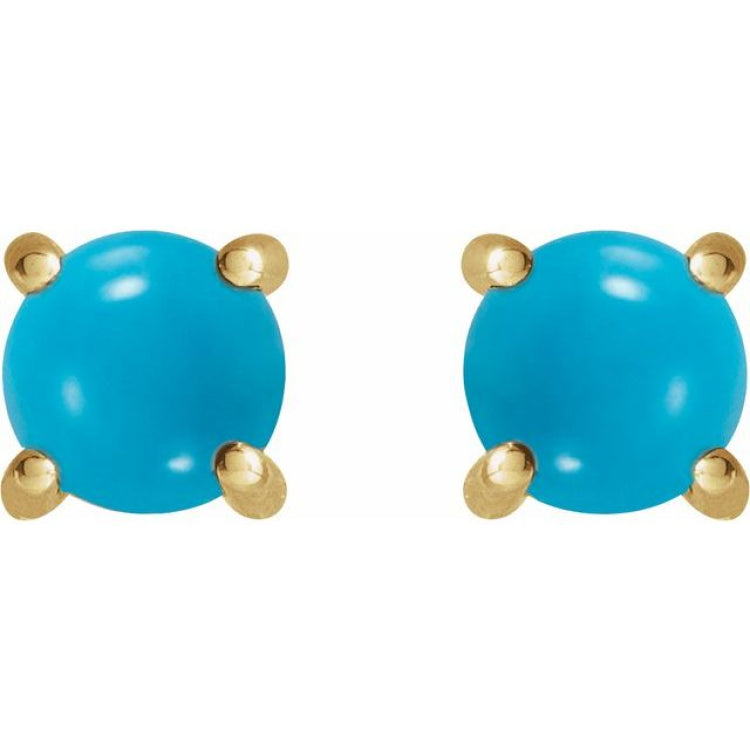 14K Yellow 6 mm Natural Turquoise Earrings