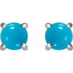 14K White 6 mm Natural Turquoise Earrings