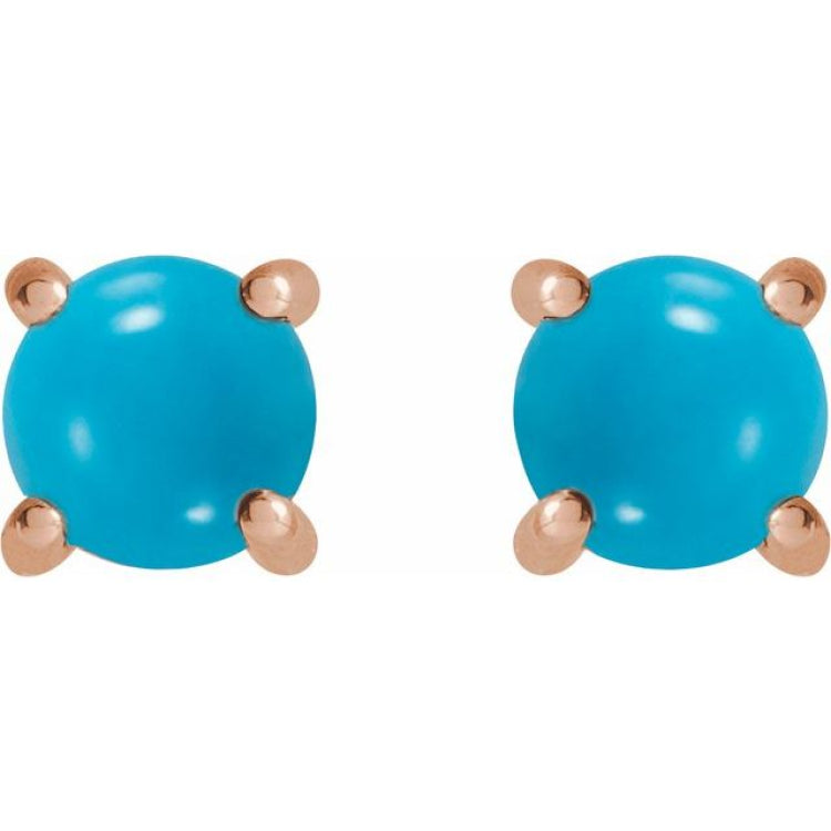 14K Rose 6 mm Natural Turquoise Earrings