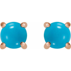 14K Rose 6 mm Natural Turquoise Earrings