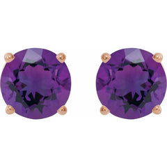 14K Rose 6 mm Natural Amethyst Earrings
