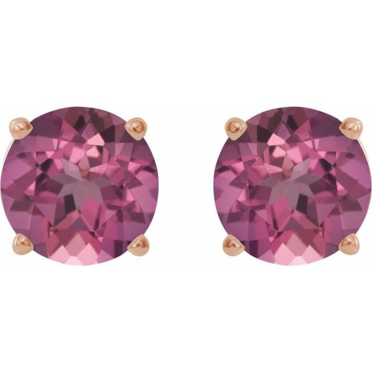 14K Rose 6 mm Natural Pink Tourmaline Earrings