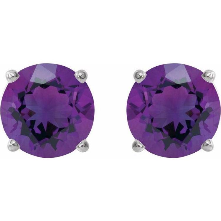 14K White 6 mm Natural Amethyst Earrings