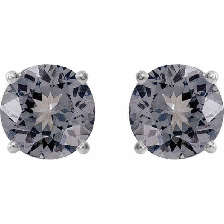 14K White 6 mm Natural Gray Spinel Earrings