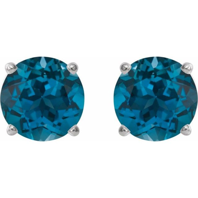 14K White 6 mm Natural London Blue Topaz Earrings