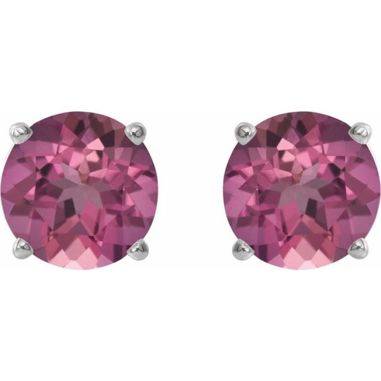 14K White 6 mm Natural Pink Tourmaline Earrings