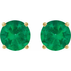 14K Yellow 6 mm Lab-Grown Emerald Earrings