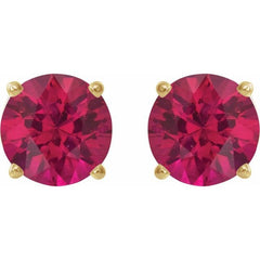 14K Yellow Gold 6 mm Lab-Grown Ruby Earrings