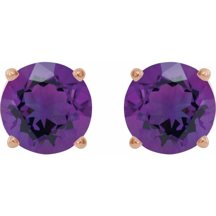 14K Rose 7 mm Natural Amethyst Earrings