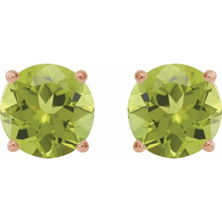 14K Rose 7 mm Natural Peridot Earrings