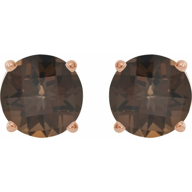 14K Rose 7 mm Natural Smoky Quartz Earrings