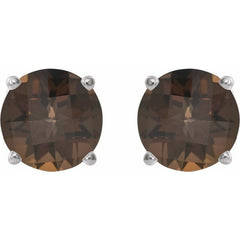 14K White 7 mm Natural Smoky Quartz Earrings
