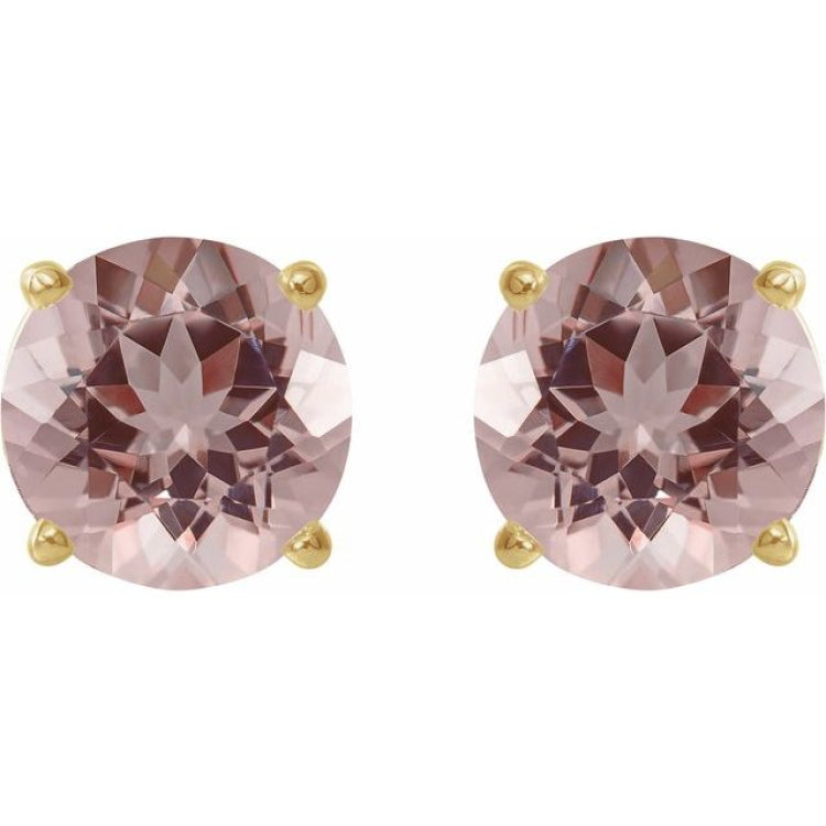 14K Yellow Gold 7 mm Natural Pink Morganite Earrings