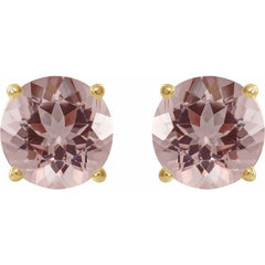 14K Yellow Gold 7 mm Natural Pink Morganite Earrings