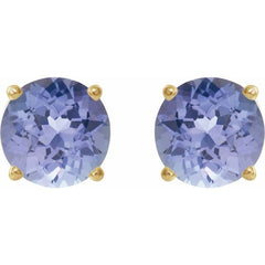 14K Yellow 7 mm Natural Tanzanite Earrings