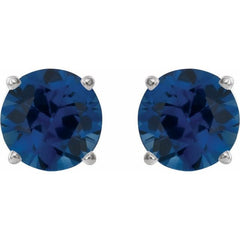 14K White 8 mm Lab-Grown Blue Sapphire Earrings