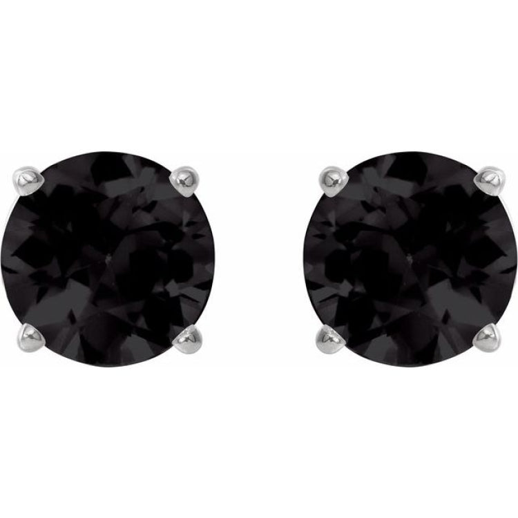 Platinum 8 mm Natural Black Onyx Earrings