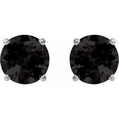 Platinum 8 mm Natural Black Onyx Earrings