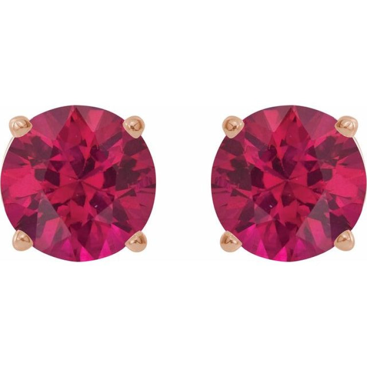 14K Rose Gold 6 mm Lab-Grown Ruby Earrings