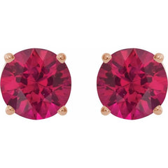 14K Rose Gold 6 mm Lab-Grown Ruby Earrings
