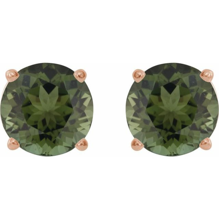 14K Rose 6 mm Natural Green Tourmaline Earrings