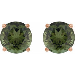 14K Rose 6 mm Natural Green Tourmaline Earrings