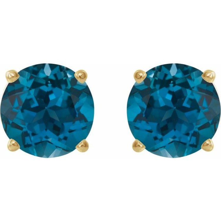 14K Yellow Gold 6 mm Natural London Blue Topaz Earrings