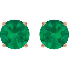14K Rose 7 mm Lab-Grown Emerald Earrings