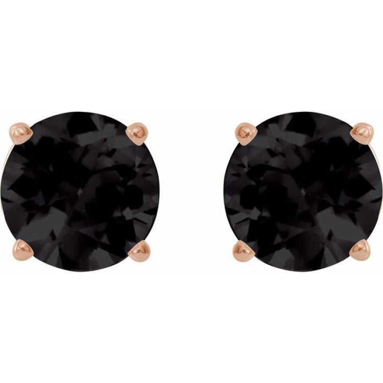 14K Rose 7 mm Natural Black Onyx Earrings