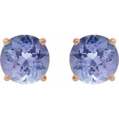 14K Rose 7 mm Natural Tanzanite Earrings