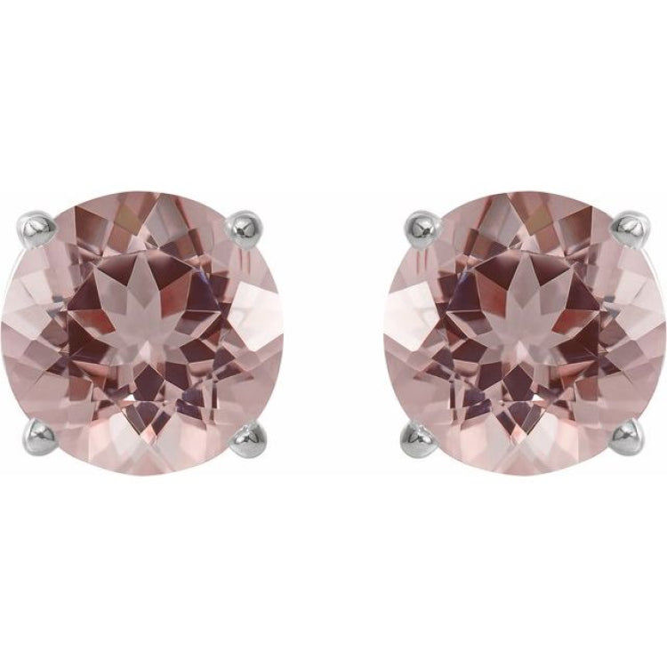 14K White 7 mm Natural Pink Morganite Earrings